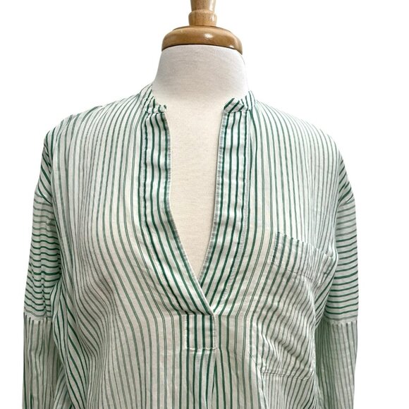 VINCE Silk Blend Split-Neck Stripe Tunic Blouse Green White size Medium - Picture 3 of 10